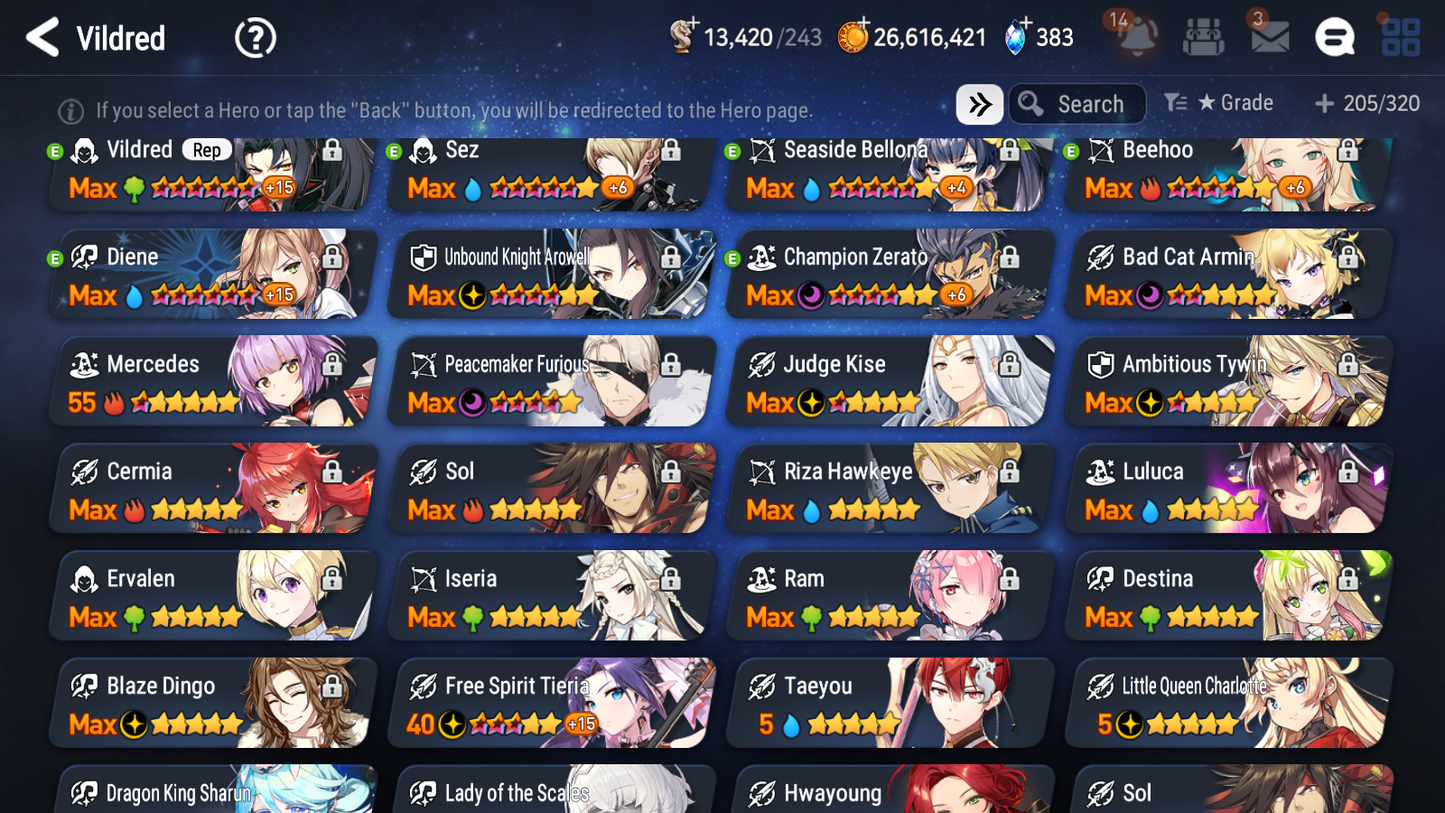 [GLOBAL] Epic 7 Seven 8ML + 24 4★ ML Lady of the Scales Lone Cresecent Bellona Zio Kise Charlotte Kayron Tywin Sharun Seaside Bellona Diene +20 speed++ 10-10 Account-Mobile Games Starter