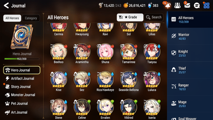 [GLOBAL] Epic 7 Seven 8ML + 24 4★ ML Lady of the Scales Lone Cresecent Bellona Zio Kise Charlotte Kayron Tywin Sharun Seaside Bellona Diene +20 speed++ 10-10 Account-Mobile Games Starter