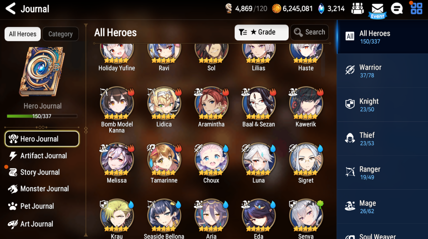 [Global] Epic 7 Seven 8ML+24 4*ML Holiday Yufine Seaside Bellona Luna Apocalypse Ravi Last Rider Krau Kizuna Ai 10-10 Account-Mobile Games Starter