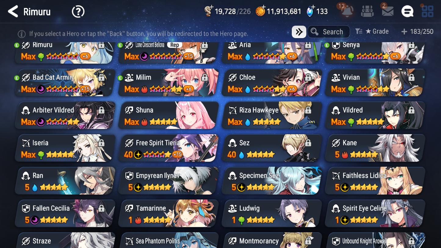 [GLOBAL] Epic 7 Seven 9ML + 23 4★ ML Empyrean Ilynav Sea Phantom Politis Lone Crescent Bellona Straze Rimuru Milim +20 speed++ 10-10 Account-Mobile Games Starter