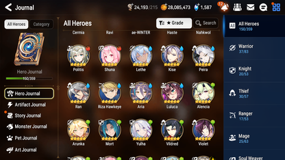 [GLOBAL] Epic 7 Seven 9ML + 23 4★ ML Straze Apocalypse Ravi Luluca Roana Ocean Breeze Luluca Lethe ++20 speed++ 10-10 Account-Mobile Games Starter