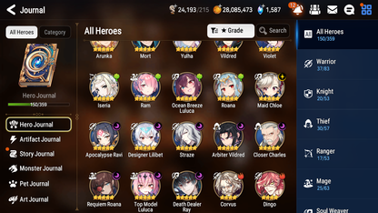 [GLOBAL] Epic 7 Seven 9ML + 23 4★ ML Straze Apocalypse Ravi Luluca Roana Ocean Breeze Luluca Lethe ++20 speed++ 10-10 Account-Mobile Games Starter