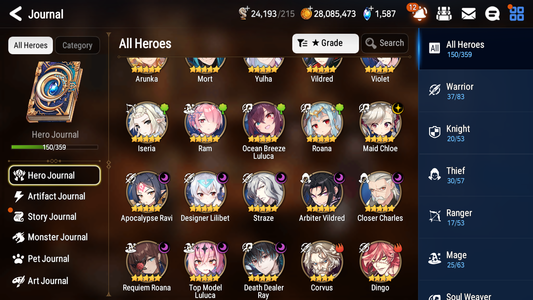 [GLOBAL] Epic 7 Seven 9ML + 23 4★ ML Straze Apocalypse Ravi Luluca Roana Ocean Breeze Luluca Lethe ++20 speed++ 10-10 Account-Mobile Games Starter
