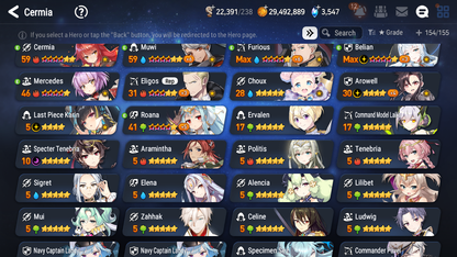 [GLOBAL] Epic 7 Seven 9ML + 25 4★ ML Navy Captain Landy Bystander Hwayoung Belian Roana Vivian Sez Pavel+20 speed++ 10-10 Account-Mobile Games Starter