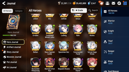 [GLOBAL] Epic 7 Seven 9ML + 25 4★ ML Navy Captain Landy Bystander Hwayoung Belian Roana Vivian Sez Pavel+20 speed++ 10-10 Account-Mobile Games Starter