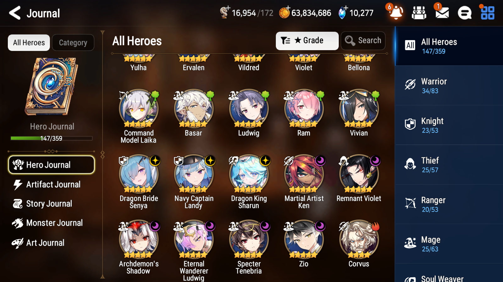 [GLOBAL] Epic 7 Seven 9ML Navy Captain Landy Dragon Bride Senya Zio Sharun Ken Violet Ludwig Tenebria + 70ML pulls 10k skystones+20 Speed + Name Starter Account-Mobile Games Starter