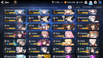 [GLOBAL] Epic 7 Seven 9ML+28 4*ML+3 limited Navy Captain Sharun Laika Landy Belian Zio Ruele of Light Blood Moon Haste Ambitious Tywin Emilia Rem Jack Angel Angelica 10-10 Account-Mobile Games Starter