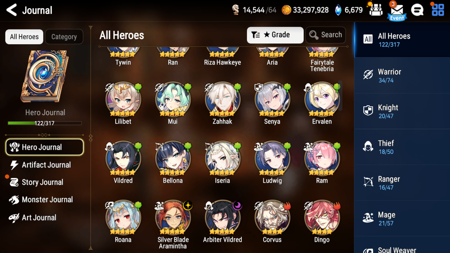 [Global] Epic 7 Seven Arbiter Vildred Fairytale Tenebria Silver Blade Aramintha + Name Starter Account-Mobile Games Starter