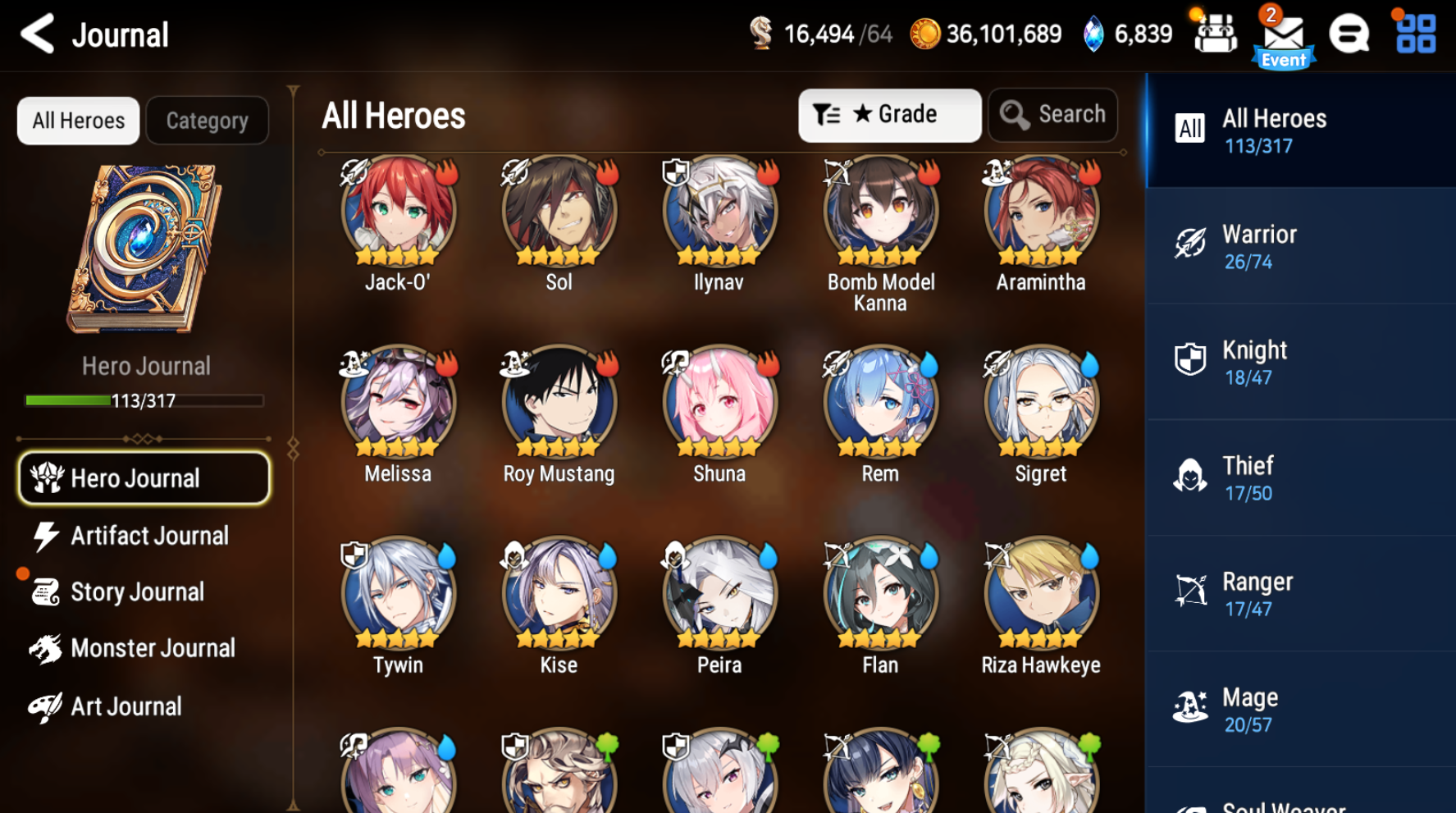 [Global] Epic 7 Seven Jack Rem Roy Mustang Silver Blade Aramintha Blood Moon Haste Amid+art + Name Starter Account-Mobile Games Starter