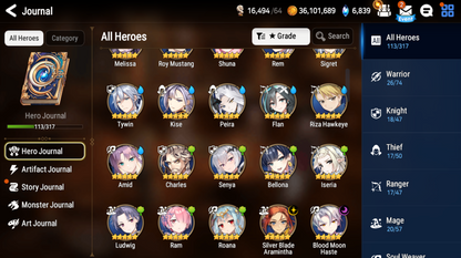 [Global] Epic 7 Seven Jack Rem Roy Mustang Silver Blade Aramintha Blood Moon Haste Amid+art + Name Starter Account-Mobile Games Starter