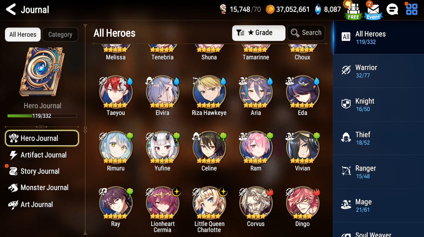 [Global] Epic 7 Seven Lionheart Cermia Little Queen Charlotte Rimuru Jack Moon Bunny + Name Starter Account-Mobile Games Starter