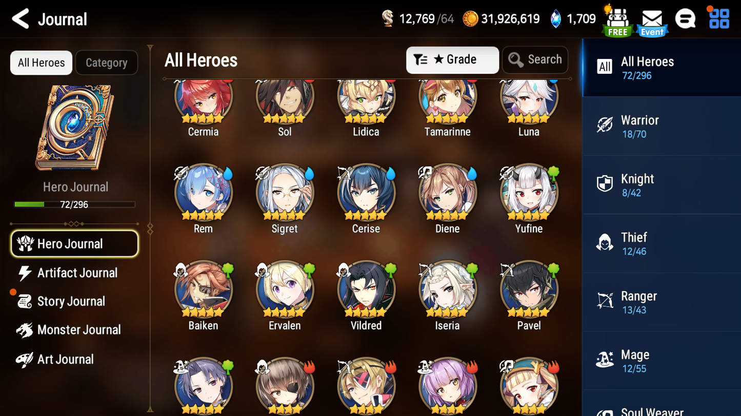 [GLOBAL] Epic 7 Seven Luna Diene Cerise Baiken Rem + ML Mystics Pulls Aged Starter Account-Mobile Games Starter