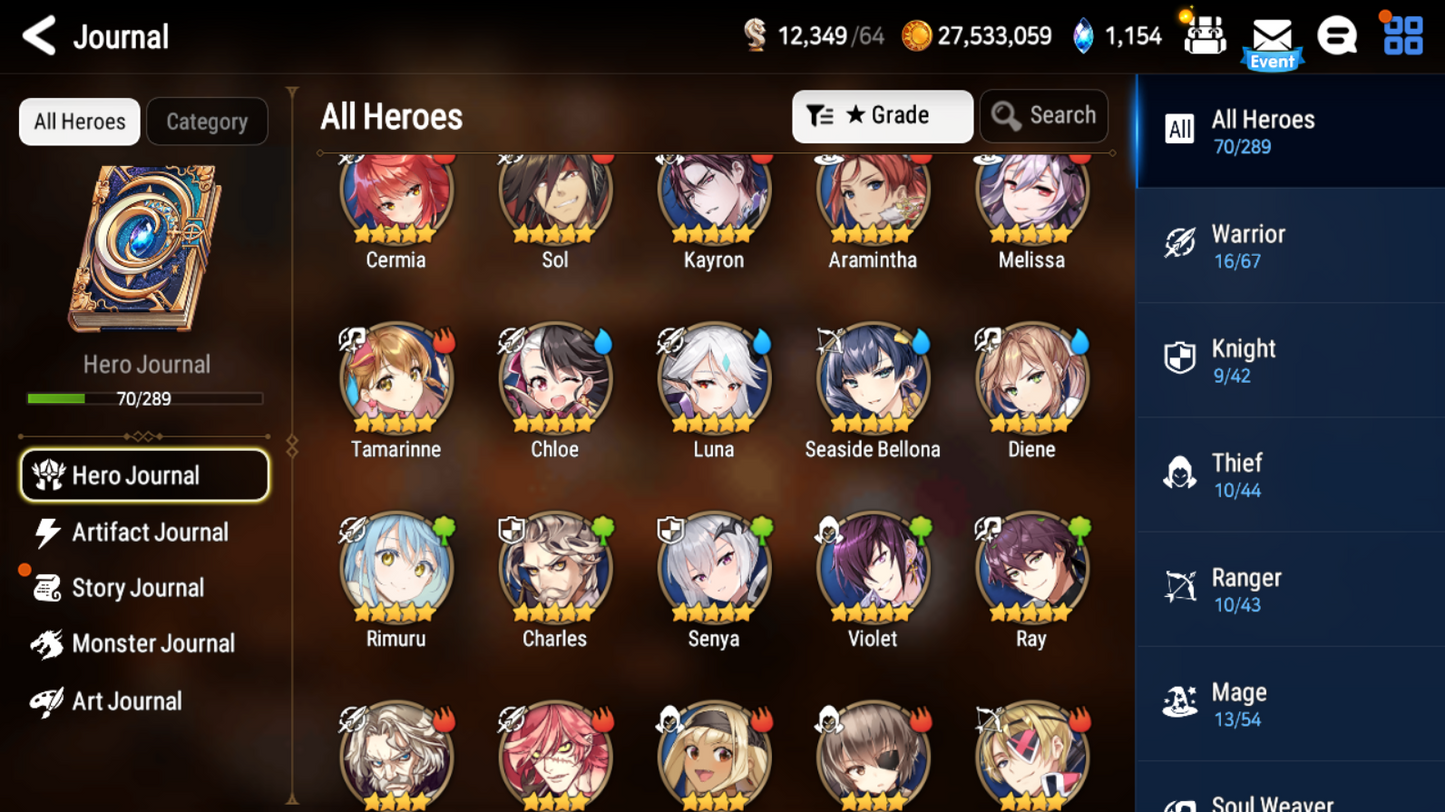 [GLOBAL] Epic 7 Seven Luna Diene Seaside Bellona Rimuru + ML Mystics Pulls Aged Starter Account-Mobile Games Starter