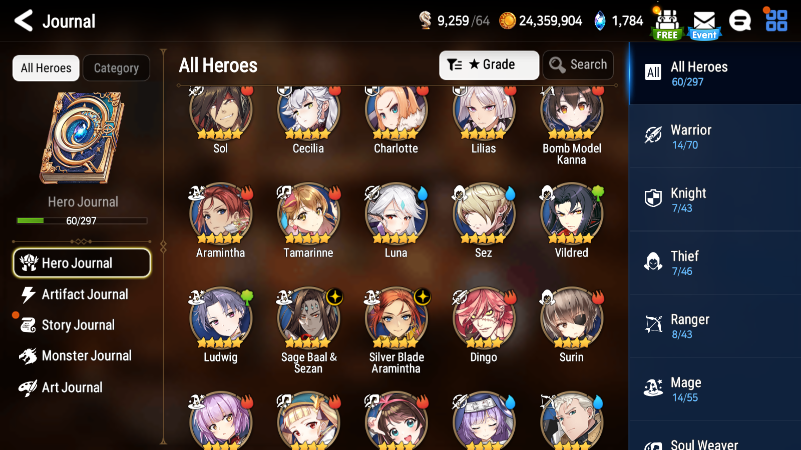 [Global] Epic 7 Seven Luna Sage Baal Silver Blade Aramintha + ML Mystics Pulls Aged Starter Account-Mobile Games Starter