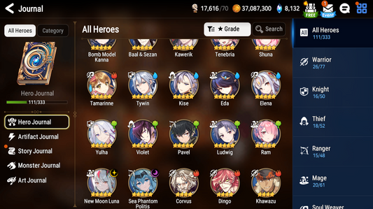 [GLOBAL] Epic 7 Seven New Moon Luna Sea Phantom Politis Shalltear Jack+ ML pulls +Name Starter Account-Mobile Games Starter