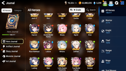 [Global] Epic 7 Seven Rimuru Top Model Luluca Little Queen Charlotte Jack + ML pulls + Name Starter Account-Mobile Games Starter