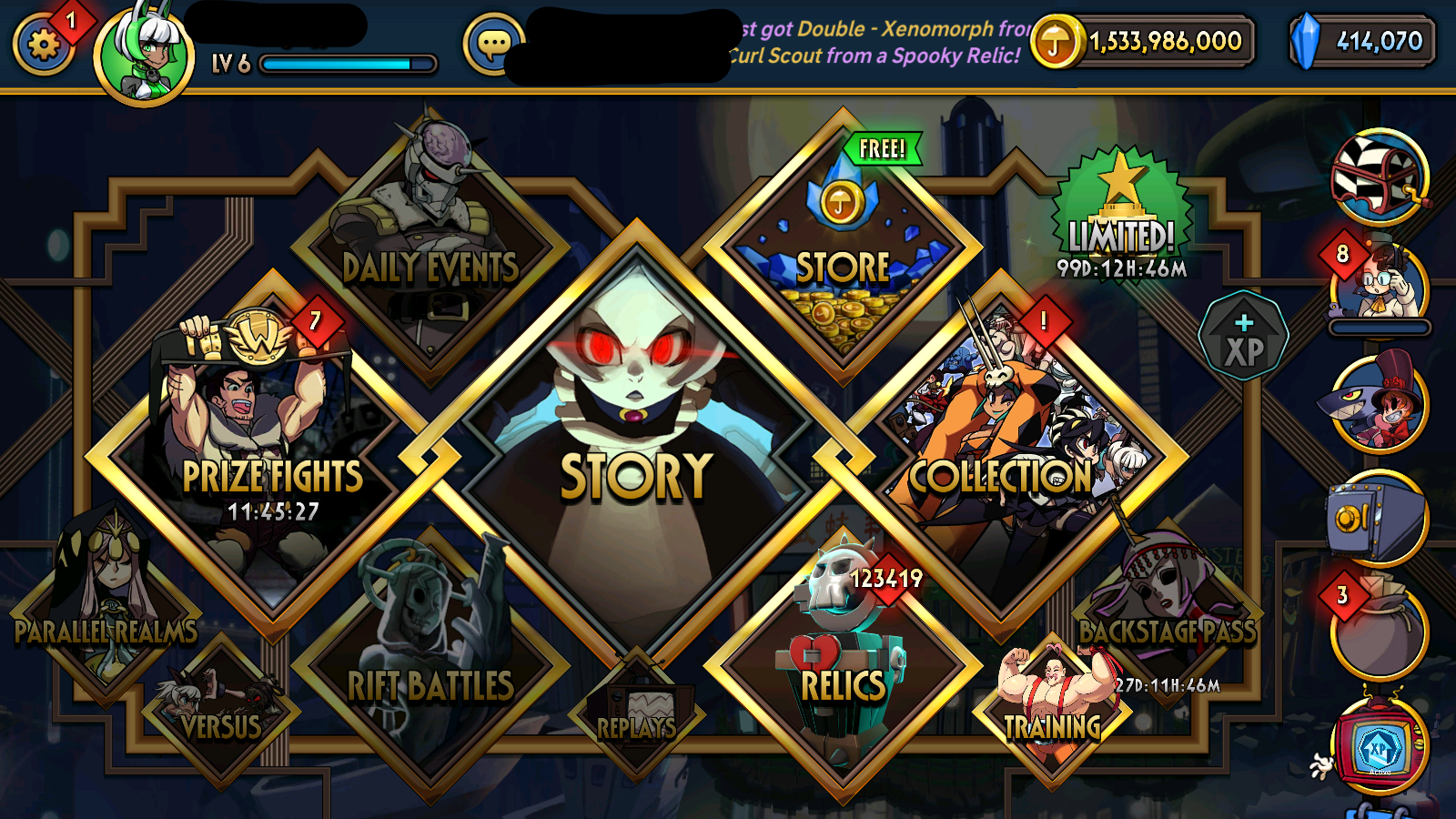 [GLOBAL] [INSTANT] 13000~130000 Relics + Coins | Skullgirls Account (see options)-Mobile Games Starter