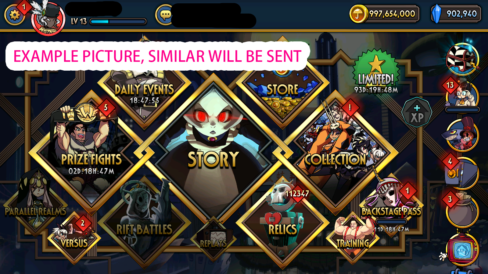 [GLOBAL] [INSTANT] 13000~130000 Relics + Coins | Skullgirls Account (see options)-Mobile Games Starter