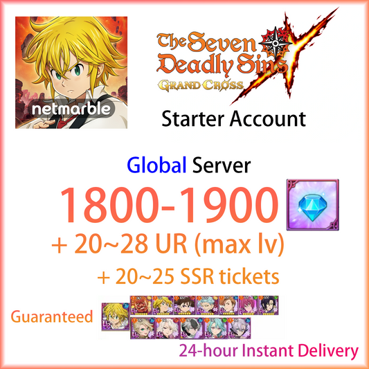 [GLOBAL] [INSTANT] 1800~1900 Gems + 20~28 UR | 7DS Seven Deadly Sins: Grand Cross Starter Account-Mobile Games Starter