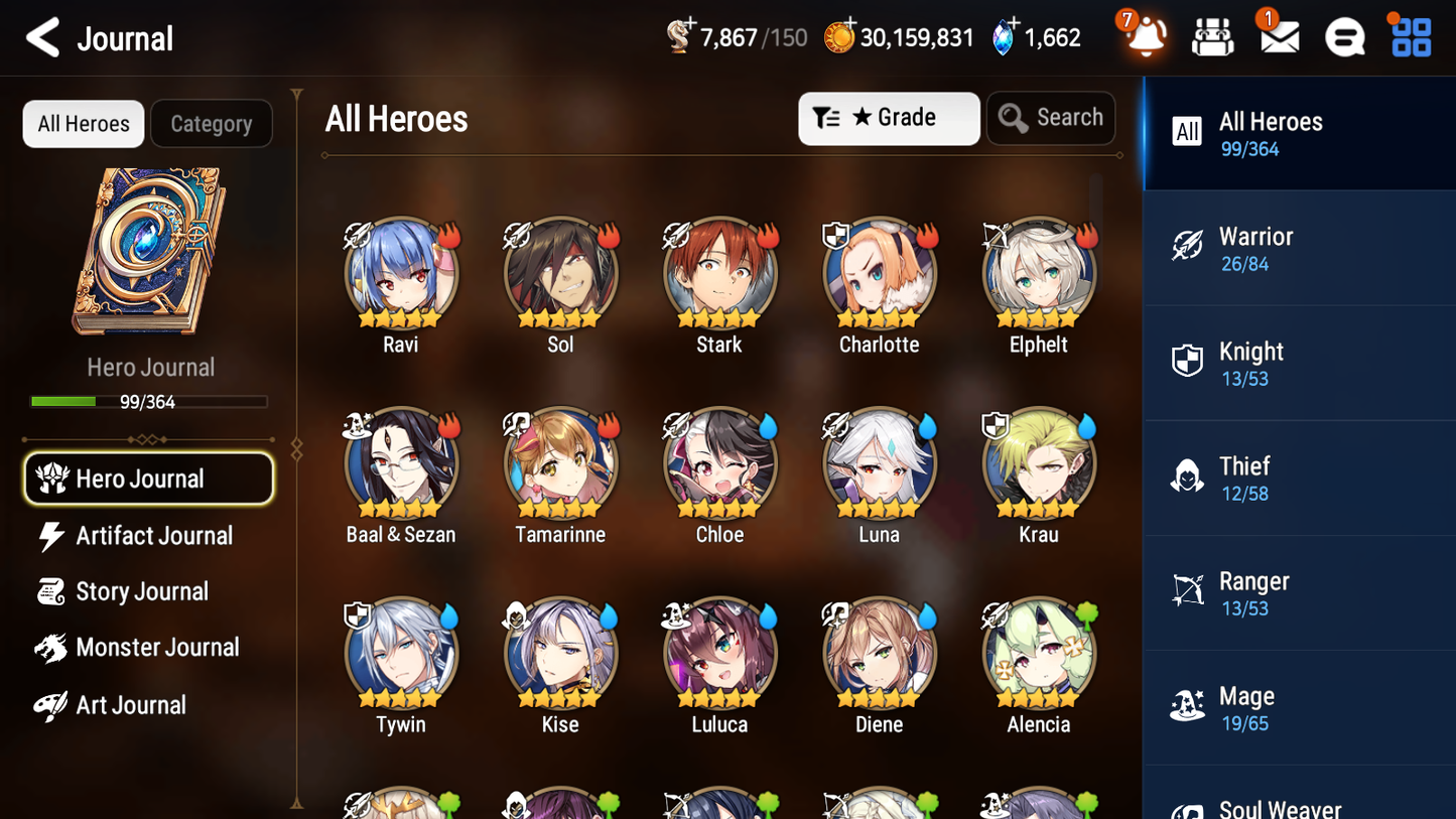 [GLOBAL] [INSTANT] Epic 7 Seven 1ML 2LIM Silver Blade Aramintha Diene Luna + ML Mystics pulls + 20 Speed Aged Starter Account-Mobile Games Starter
