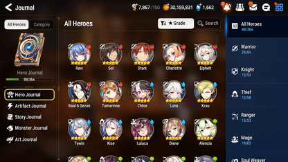 [GLOBAL] [INSTANT] Epic 7 Seven 1ML 2LIM Silver Blade Aramintha Diene Luna + ML Mystics pulls + 20 Speed Aged Starter Account-Mobile Games Starter