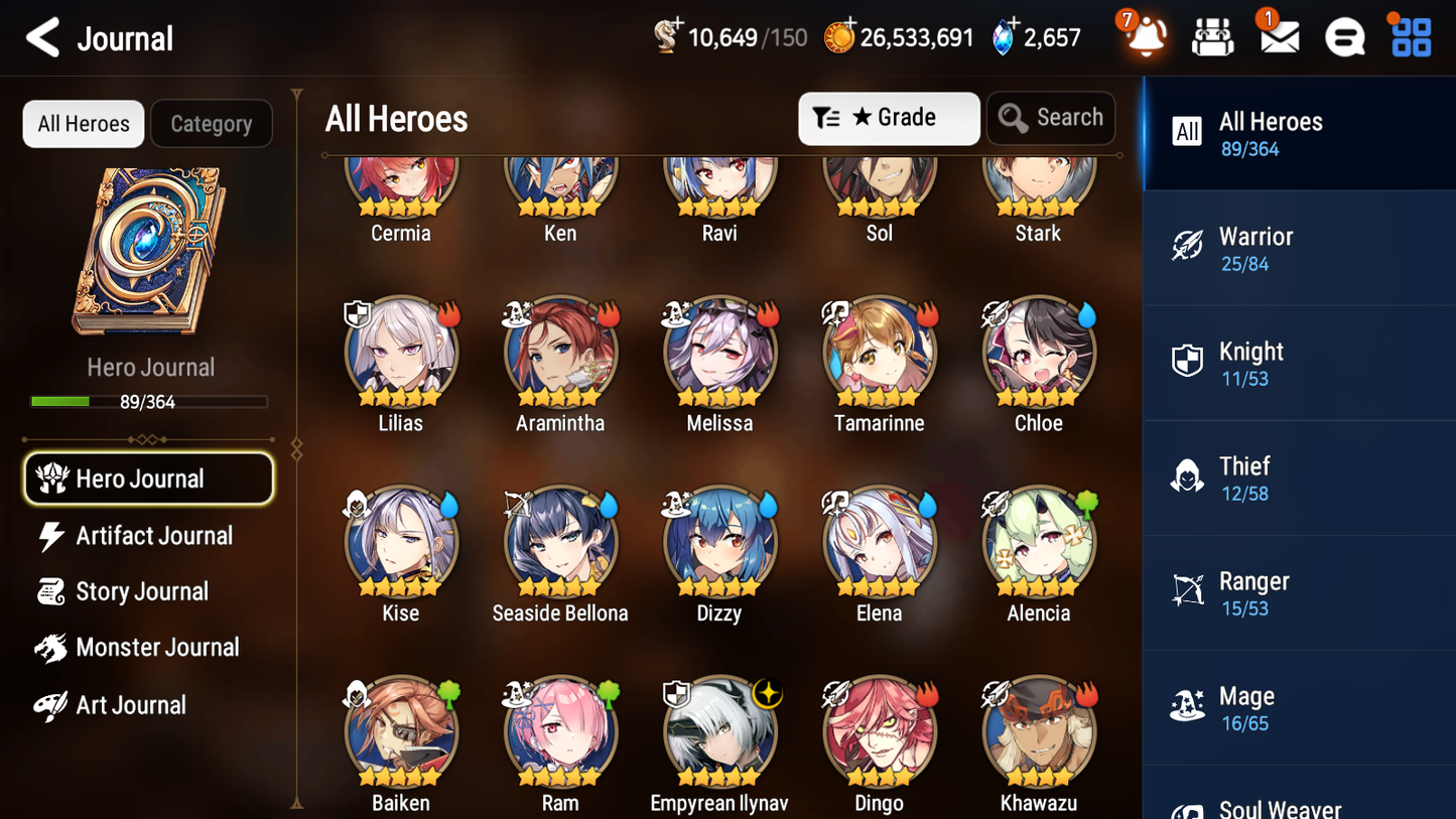 [GLOBAL] [INSTANT] Epic 7 Seven 1ML 3LIM Empyrean Ilynav Seaside Bellona Dizzy Baiken + ML pulls Mystics + 20 Speed Aged Starter Account-Mobile Games Starter