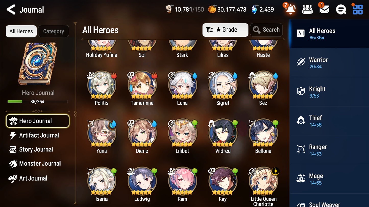 [GLOBAL] [INSTANT] Epic 7 Seven 1ML 3LIM Little Queen Charlotte Holiday Yufine Luna Diene + ML Mystics pulls + 20 Speed Aged Starter Account-Mobile Games Starter