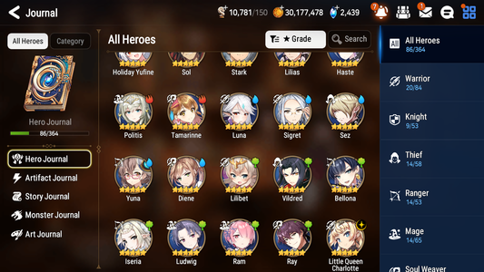 [GLOBAL] [INSTANT] Epic 7 Seven 1ML 3LIM Little Queen Charlotte Holiday Yufine Luna Diene + ML Mystics pulls + 20 Speed Aged Starter Account-Mobile Games Starter