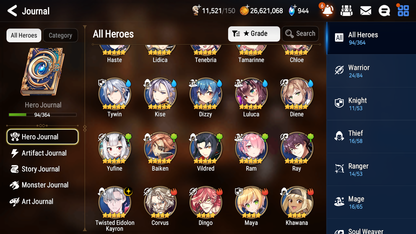 [GLOBAL] [INSTANT] Epic 7 Seven 1ML 3LIM Twisted Eidolon Kayron Dizzy Diene Baiken + ML pulls Mystics+20 Speed Starter Account-Mobile Games Starter
