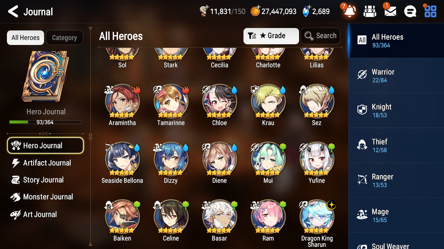 [GLOBAL] [INSTANT] Epic 7 Seven 1ML 4LIM Dragon King Sharun Seaside Bellona Dizzy Baiken Diene + ML pulls Mystics + 20 Speed Aged Starter Account-Mobile Games Starter