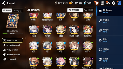 [GLOBAL] [INSTANT] Epic 7 Seven 1ML 4LIM Requiem Roana Holiday Yufine Luna Baiken Diene + ML Mystics pulls + 20 Speed Aged Starter Account-Mobile Games Starter