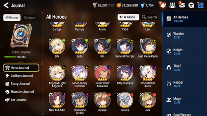 [GLOBAL] [INSTANT] Epic 7 Seven 2ML 1LIM Boss Arunka Twisted Eidolon Kayron Summer Fumyr Angel of Light Angelica + 55ML pulls + 20 Speed +Name Starter Account-Mobile Games Starter