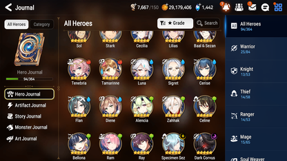 [GLOBAL] [INSTANT] Epic 7 Seven 2ML 3LIM Dark Corvus Specimen Sez Diene Cerise Luna + ML Mystics pulls + 20 Speed Aged Starter Account-Mobile Games Starter