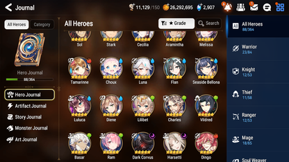 [GLOBAL] [INSTANT] Epic 7 Seven 2ML 3LIM Harsetti Dark Corvus Seaside Bellona Luna + ML Mystics pulls + 20 Speed Aged Starter Account-Mobile Games Starter