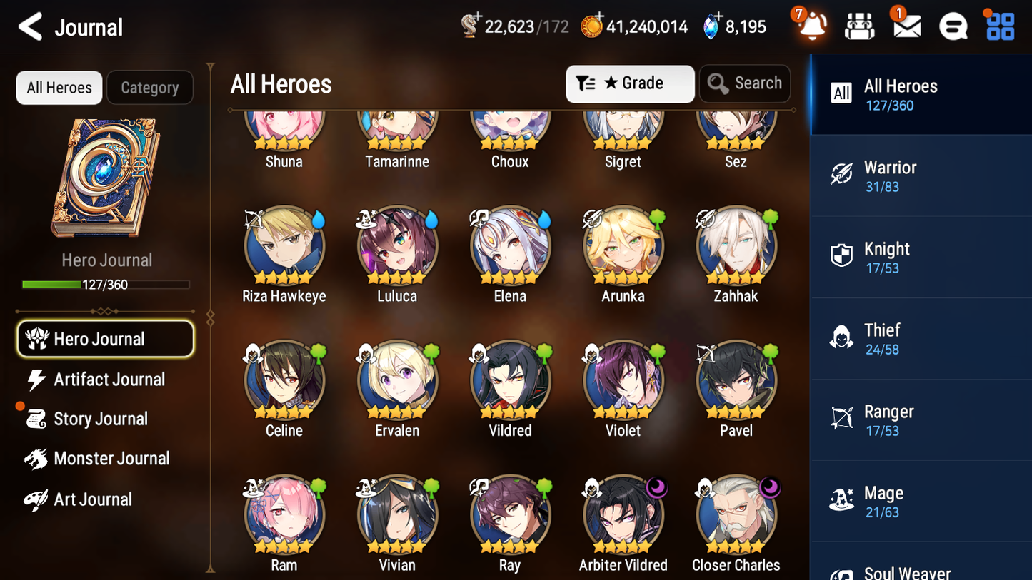 [GLOBAL] [INSTANT] Epic 7 Seven 2ML Arbiter Vildred Closer Charles Angel of Light Angelica + 41ML pulls + 20 Speed + Name Starter Account-Mobile Games Starter