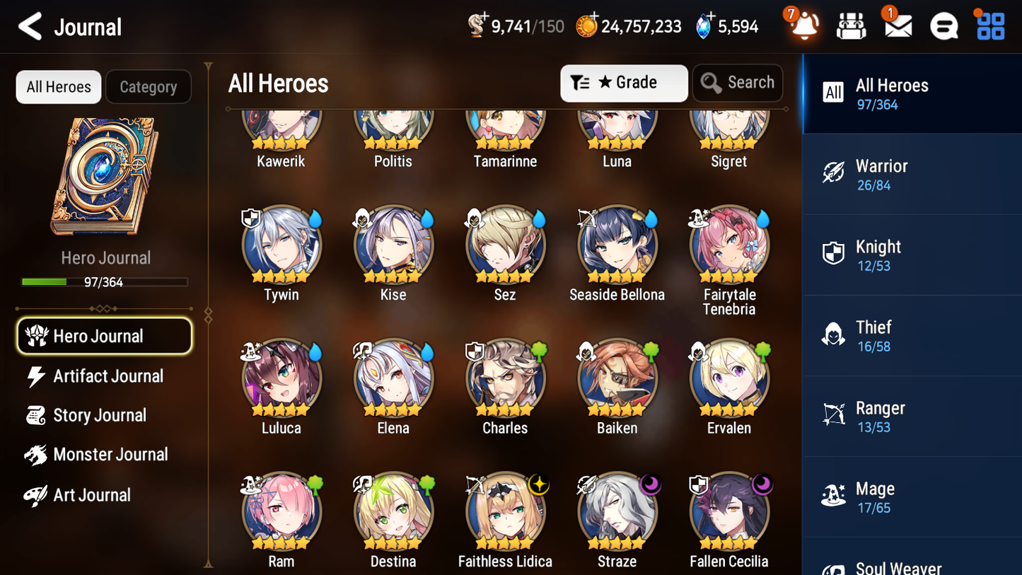 [GLOBAL] [INSTANT] Epic 7 Seven 3ML 4LIM Straze Faithless Lidica Fallen Cecilia Seaside Bellona Fairytale Tenebria Luna Baiken + ML pulls Mystics + 20 Speed Aged Starter Account-Mobile Games Starter