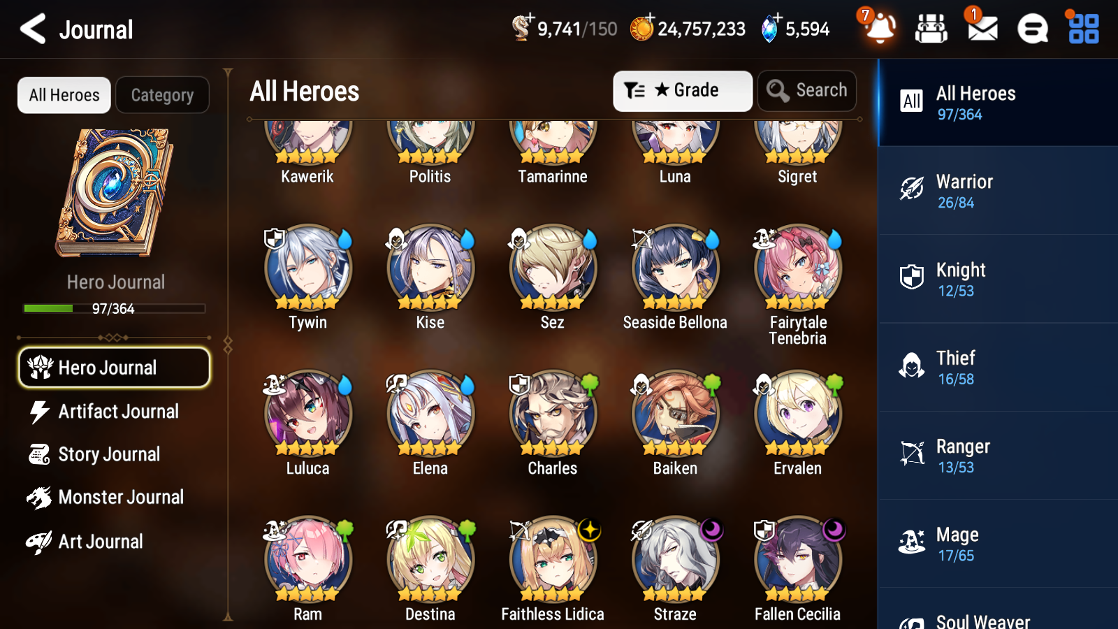 [GLOBAL] [INSTANT] Epic 7 Seven 3ML 4LIM Straze Faithless Lidica Fallen Cecilia Seaside Bellona Fairytale Tenebria Luna Baiken + ML pulls Mystics + 20 Speed Aged Starter Account-Mobile Games Starter