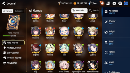 [GLOBAL] [INSTANT] Epic 7 Seven 3ML Boss Arunka Remnant Violet Apocalypse Ravi + 55ML pulls +20 Speed + Name Starter Account-Mobile Games Starter