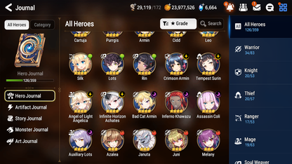 [GLOBAL] [INSTANT] Epic 7 Seven 3ML Empyrean Ilynav Conqueror Lilias Angel + 49ML pulls +20 Speed + Name Starter Account-Mobile Games Starter