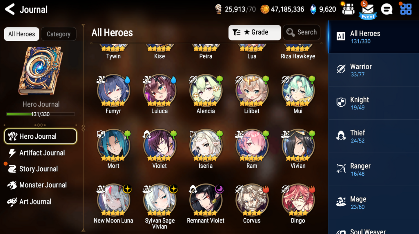 [GLOBAL] [INSTANT] Epic 7 Seven 3ML New Moon Luna Remnant Violet Vivian Rem +9.7k Gems +33 ML pulls Starter Account-Mobile Games Starter