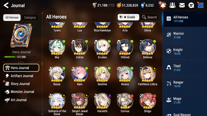 [GLOBAL] [INSTANT] Epic 7 Seven 4ML 1LIM Haru+artifact Harsetti Solitaria Faithless Lidica DJ Desert Jewel Basar + 57ML pulls + 3x 20 Speed + Luna Skin + Name Starter Account-Mobile Games Starter