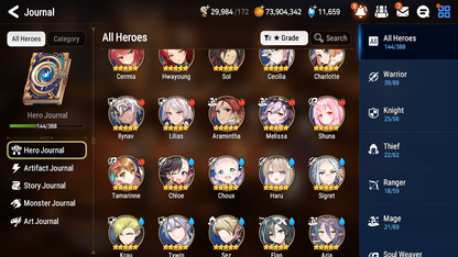 [GLOBAL] [INSTANT] Epic 7 Seven 4ML 1LIM Salome Haru Abyssal Yufine Top Model Luluca Architect Laika + 91ML pulls 11k skystones mystics+ 2x 20 Speed + 4 Sets Gear + Luna Skin+Name Starter Account-Mobile Games Starter