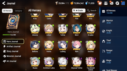 [GLOBAL] [INSTANT] Epic 7 Seven 4ML 1LIM Salome Haru Abyssal Yufine Top Model Luluca Architect Laika + 91ML pulls 11k skystones mystics+ 2x 20 Speed + 4 Sets Gear + Luna Skin+Name Starter Account-Mobile Games Starter