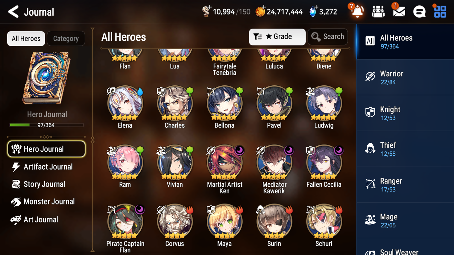 [GLOBAL] [INSTANT] Epic 7 Seven 4ML 2LIM Fallen Cecilia Mediator Kawerik Martial Artist Ken Pirate Captain Flan Diene Fairytale Tenebria + ML Mystics pulls + 20 Speed Aged Starter Account-Mobile Games Starter
