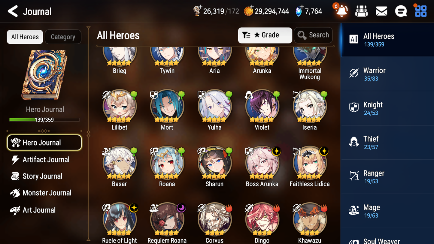 [GLOBAL] [INSTANT] Epic 7 Seven 4ML Boss Arunka Requiem Roana Faithless Lidica Ruele + 55ML pulls + 20 Speed + Name Starter Account-Mobile Games Starter