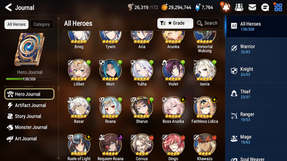 [GLOBAL] [INSTANT] Epic 7 Seven 4ML Boss Arunka Requiem Roana Faithless Lidica Ruele + 55ML pulls + 20 Speed + Name Starter Account-Mobile Games Starter