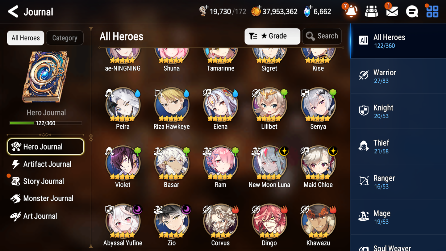 [GLOBAL] [INSTANT] Epic 7 Seven 4ML New Moon Luna Abyssal Yufine Zio Maid Chloe +38ML pulls +20 Speed + Name Starter Account-Mobile Games Starter