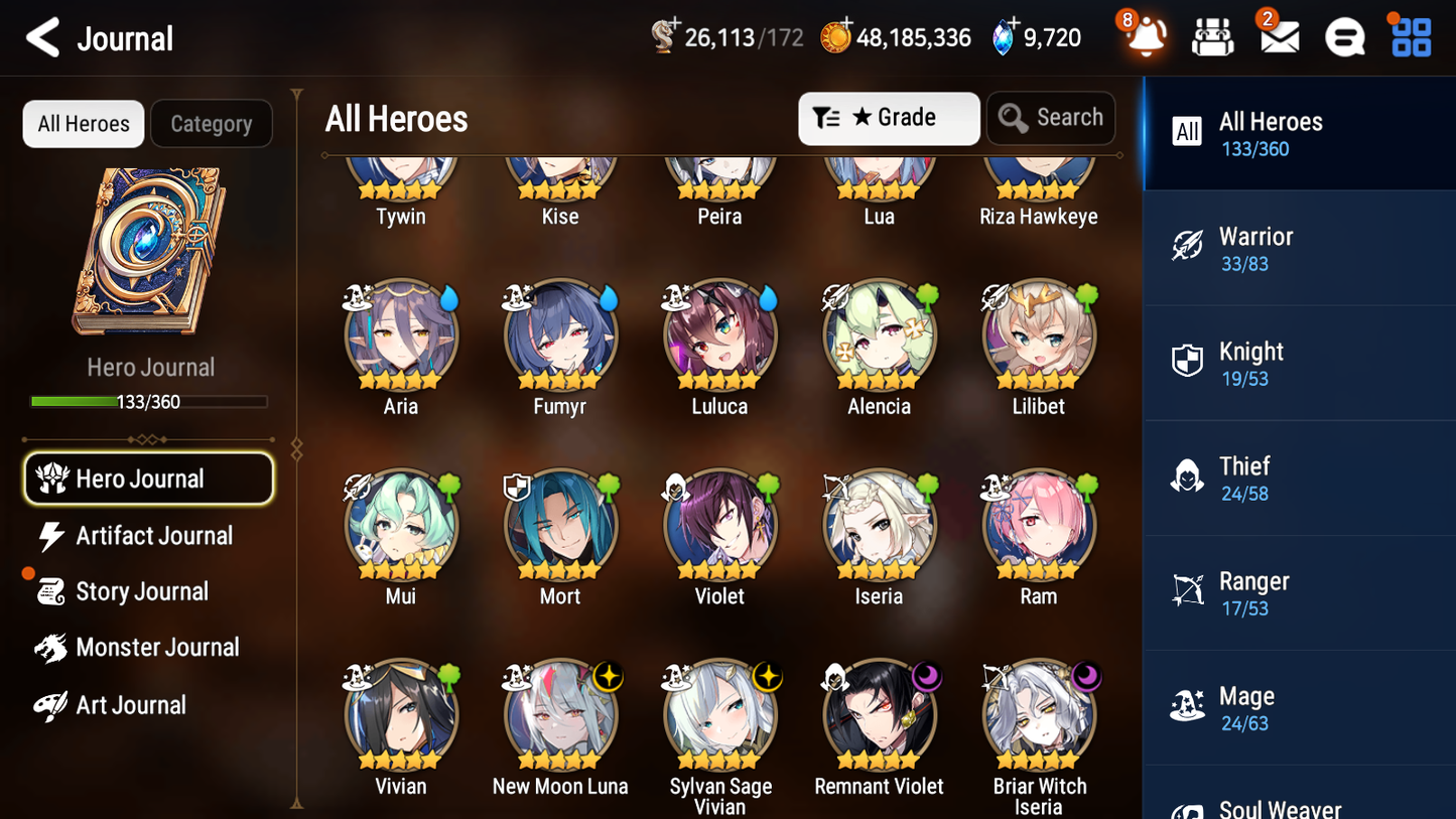 [GLOBAL] [INSTANT] Epic 7 Seven 4ML New Moon Luna Remnant Violet Vivian Briar Witch Iseria Rem +9.7k Gems +47ML pulls + 20 Speed Starter Account-Mobile Games Starter