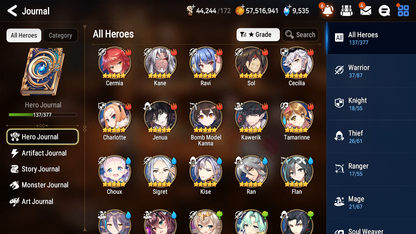 [GLOBAL] [INSTANT] Epic 7 Seven 4ML Salome Abyssal Yufine Requiem Roana Ken + 63ML pulls 9k skystones mystics+ 20 Speed + 4 Sets Gear + Name Starter Account-Mobile Games Starter