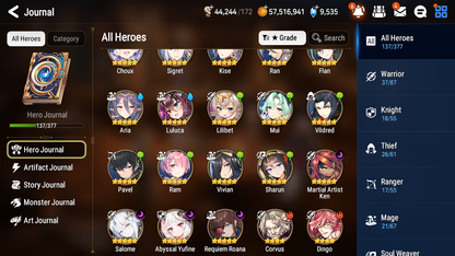 [GLOBAL] [INSTANT] Epic 7 Seven 4ML Salome Abyssal Yufine Requiem Roana Ken + 63ML pulls 9k skystones mystics+ 20 Speed + 4 Sets Gear + Name Starter Account-Mobile Games Starter